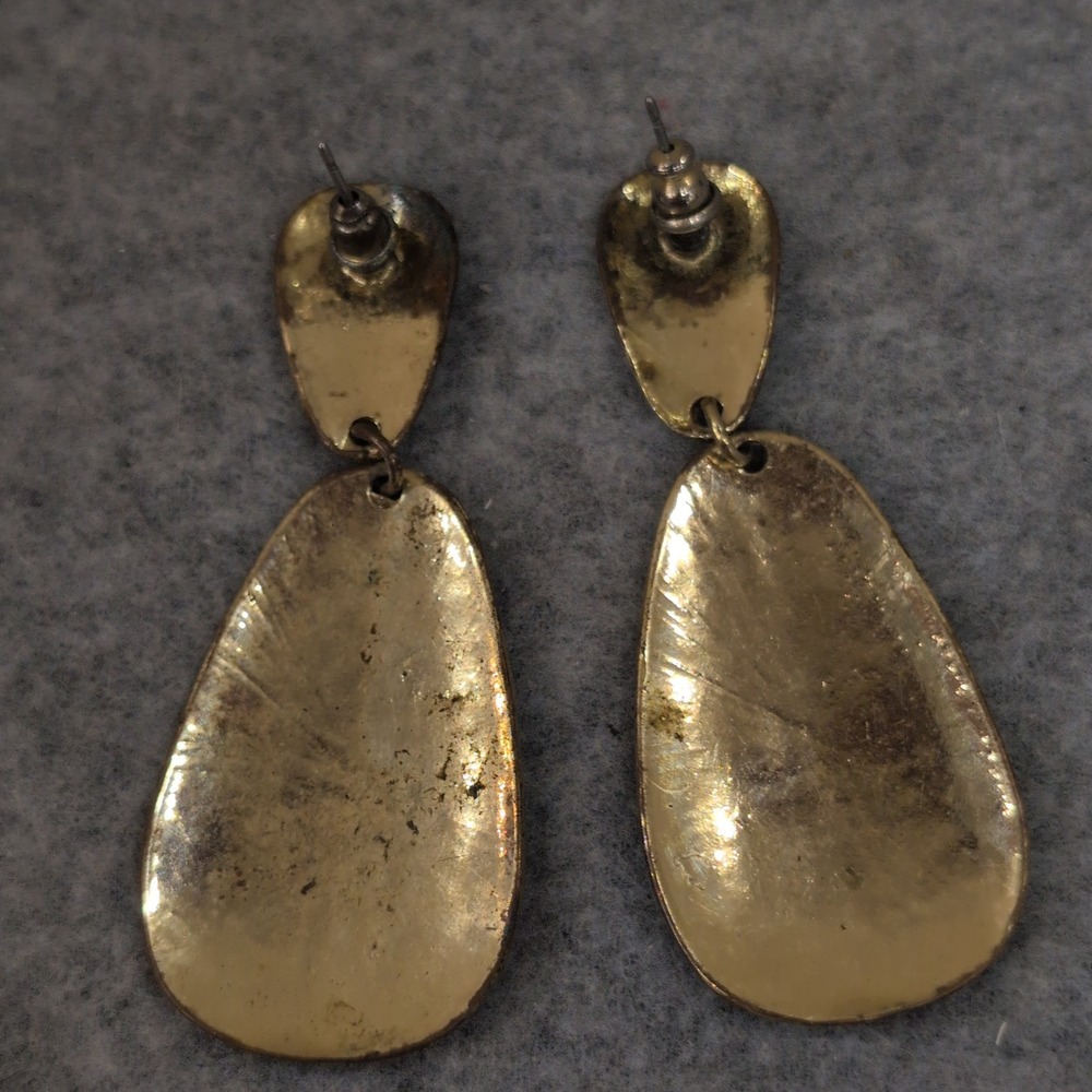 Vintage Hammered Gold Tone Teardrop Dangle Earrings Statement Textured‎ - Picture 3 of 4